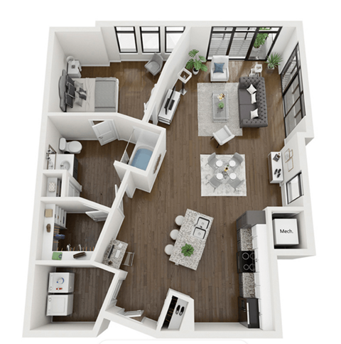 Floor plan for 1 bed, 1 bath, 946 sqft